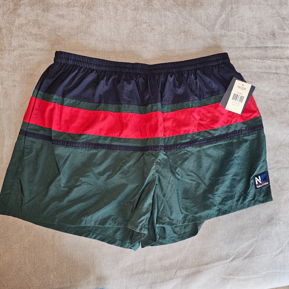 Nautica Mens Swimming Trunks Size XL Color Block Lined 4"Inseam Vintage 90's NWT